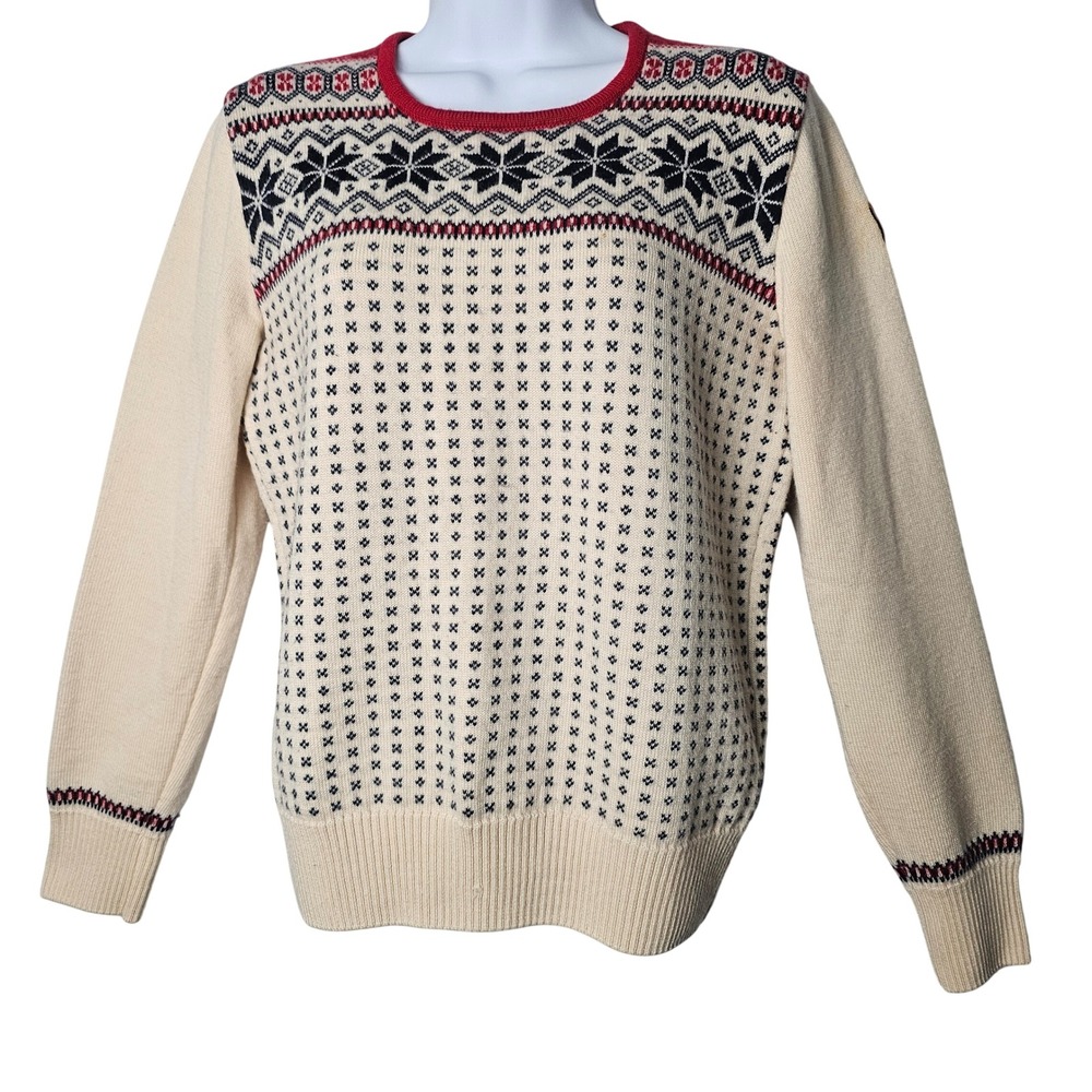 Dale of Norway Womens Nordic Fair Isle Sweater Medium Cream Red Merino Wool Ski